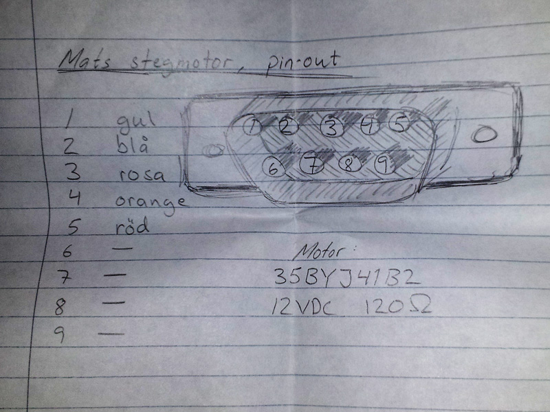 Pin-out för motorn till DSUB för HitecFocus.